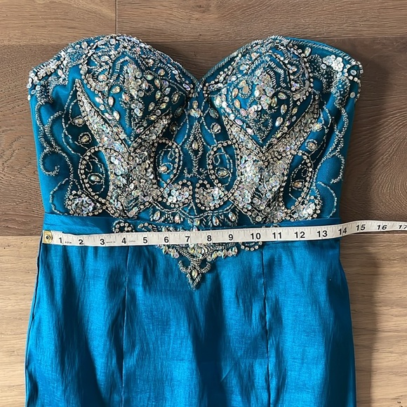 Milano Formals Teal Beaded Mermaid Formal Dress Size 8 - Picture 5 of 12